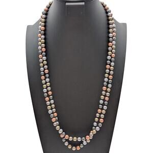 Long Strand Multi-Color Hand Knotted Glass Pearl Approximately 60" Necklace